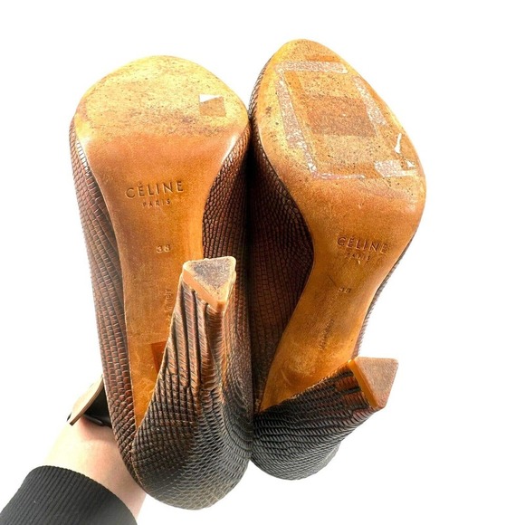 CELINE LIZARD ANKLE STRAP PUMPS EMBOSSED LEATHER SHOES Phoebe Philo SZ 38EU/ 8US - Picture 9 of 10